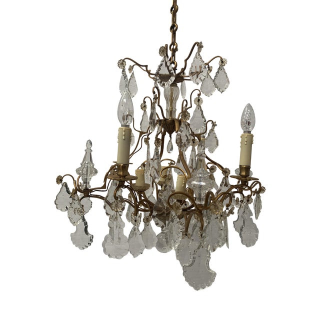 Louis XV Style Cage Chandelier in Bronze with Glass Pendants, 20th Century For Sale