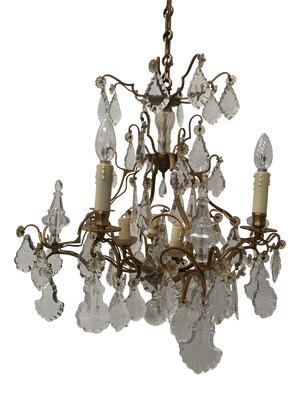 Louis XV Style Cage Chandelier in Bronze with Glass Pendants, 20th Century