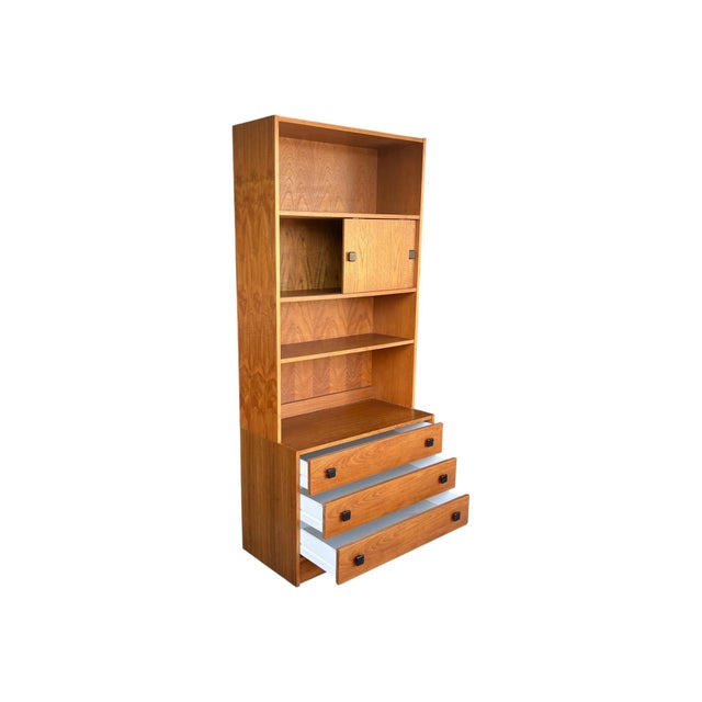 Restored 1960s Danish Modern Bookcase Cabinet With Carved Pulls & Sliding Doors For Sale - Image 15 of 17