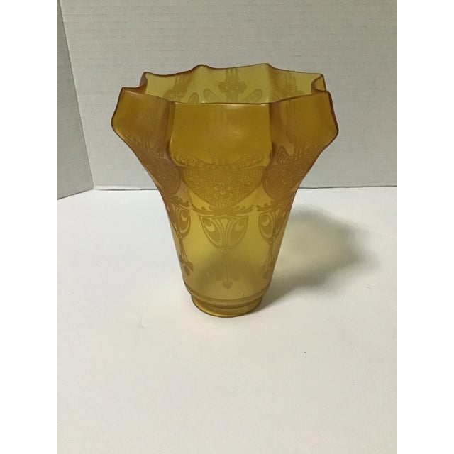 Glass Mid 20th Century French Art Deco Amber Etched Glass Lamp Shade For Sale - Image 7 of 8