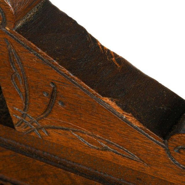 Wood Antique Eastlake Carved Walnut Platform Rocking Chair With Green Velvet Upholstery For Sale - Image 7 of 9