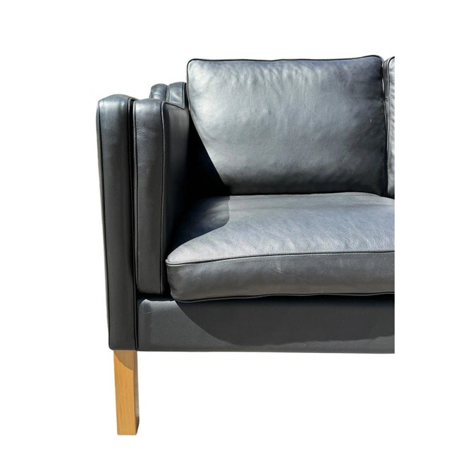 Mid-Century Modern Black Leather Loveseat | Vintage Two Seater Sofa For Sale - Image 9 of 10