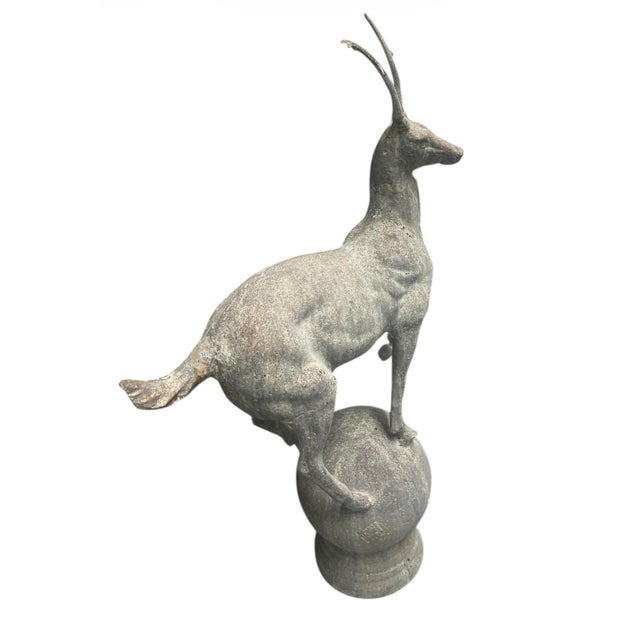 French Vintage French Cast Iron Gazelle Garden Statue For Sale - Image 3 of 9