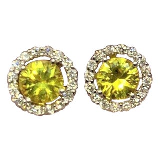Diamond Sapphire Earrings 14k Gold Stud 1.74 TCW Certified For Sale