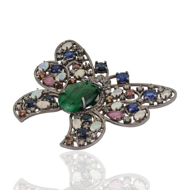 Not Yet Made - Made To Order 17.62 Carat Multi-Gemstone and Diamond Butterfly Brooch Pendant in Sterling Silver For Sale - Image 5 of 13