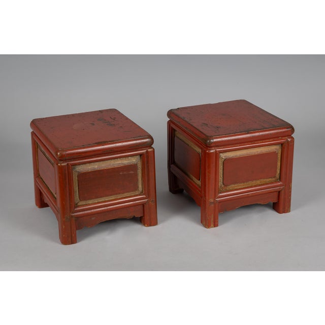 Late 19th Century Pair Chinese Red Lacquered Low Stands For Sale In Boston - Image 6 of 9