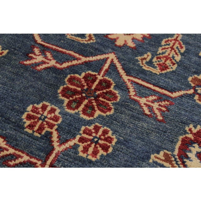 Bohemian Kazak Blue/Ivory Wool Octagon Rug- 7'8'' X 7'9'' For Sale - Image 4 of 10