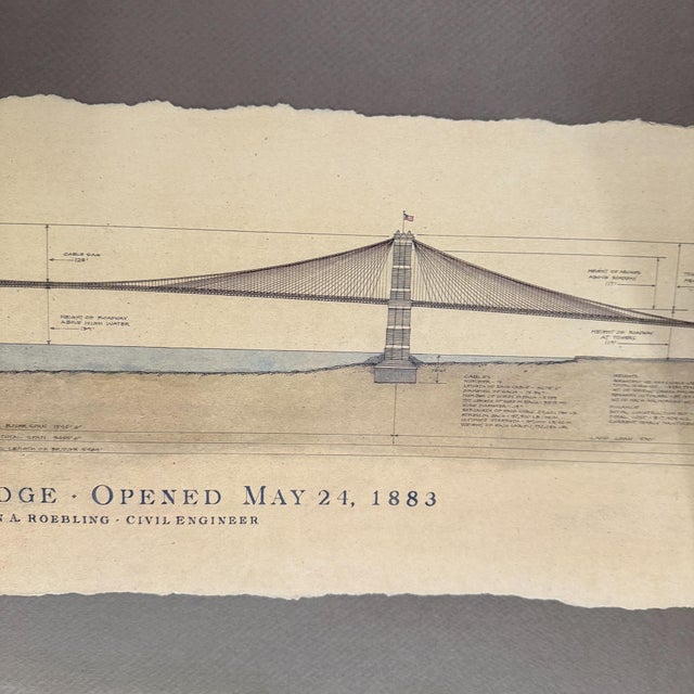 Vintage Drawing of Brooklyn Bridge Art For Sale - Image 4 of 8