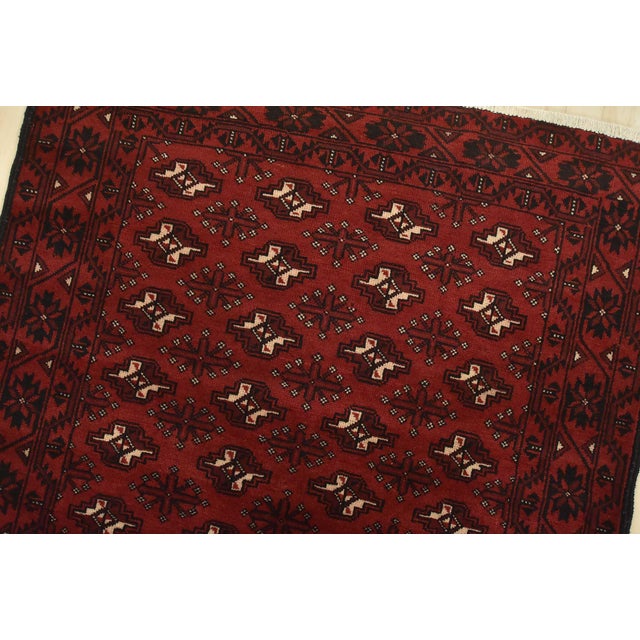 Baloch Rug 3’7” X 6’9” Red Wool Vintage Tribal Hand-Knotted Oriental Carpet For Sale In Philadelphia - Image 6 of 12