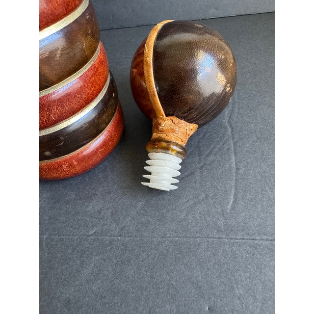 Brown Vintage Italian Leather Wrapped Decanter Mid Century Modern Made in Italy 14" For Sale - Image 8 of 12