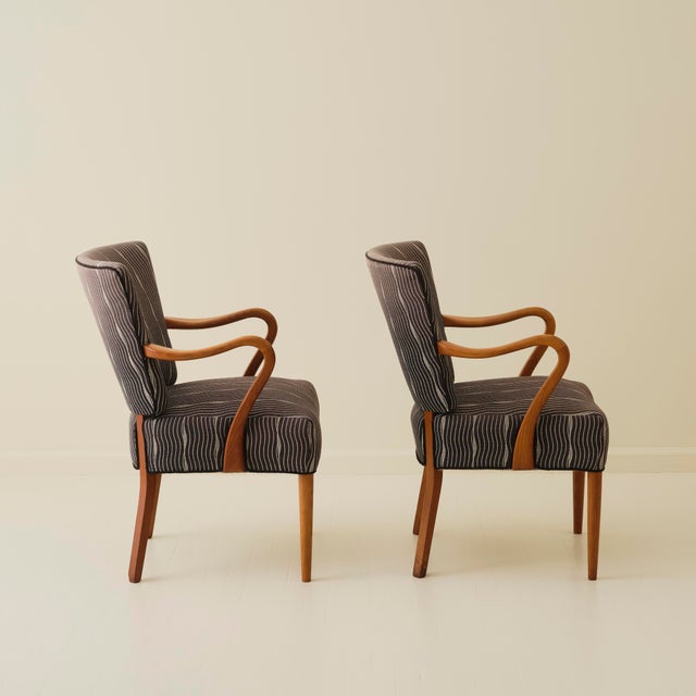 Mid-Century Modern Danish Oak Armchairs, a Pair, 1940s For Sale - Image 3 of 7