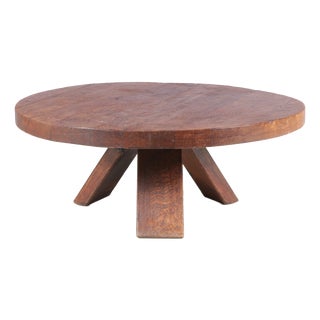 Brutalist Round Oak Wood Coffee Table, Netherlands, 1970s For Sale