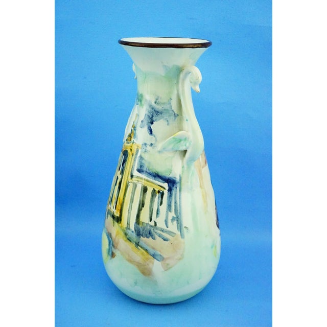 1950s Majolica Ceramic Amphora Vase with Swan Handles by Nicola Ciavardoni Albisola, Italy, 1950s For Sale - Image 5 of 18