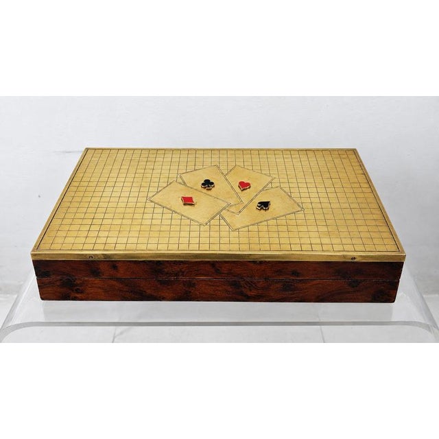 Gold Mid-Century Modern Italian Burl Wood and Brass Games Box, 1950s For Sale - Image 8 of 9