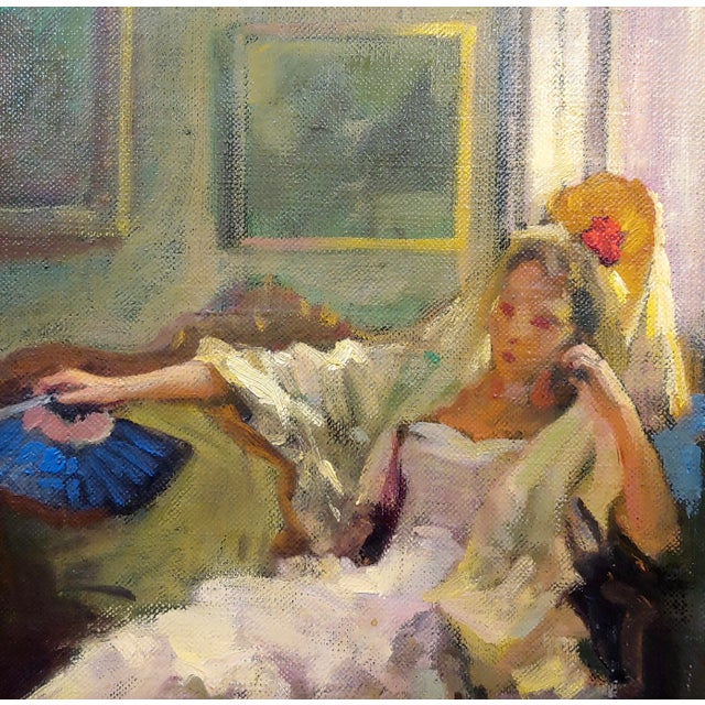 Marcos Blahove -Portrait of a Seated Spanish Maja - Oil Painting For Sale In Los Angeles - Image 6 of 11