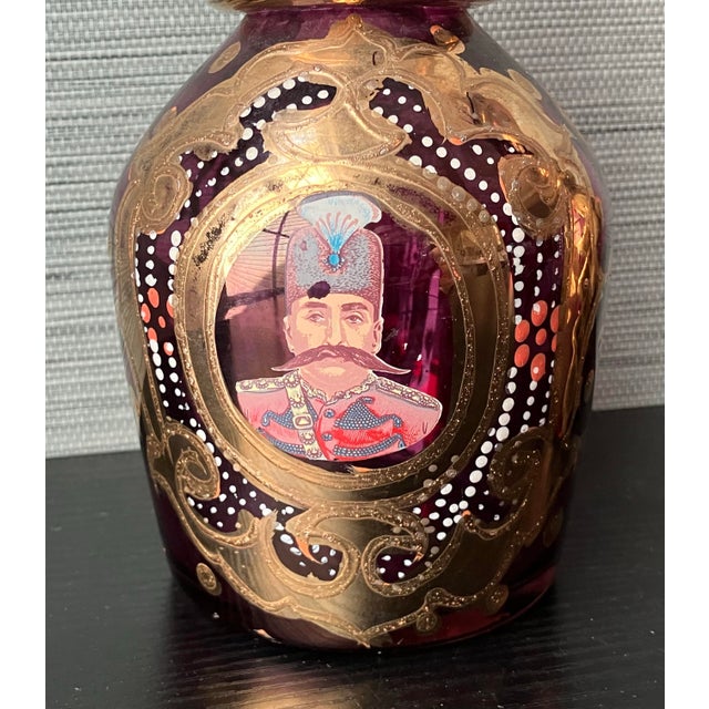Antique Bohemian Gold Guilt Ruby Glass Decanters, for Middle Eastern Market - a Pair For Sale - Image 10 of 12
