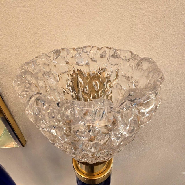 1970s Mid Century Modern Blue Murano Glass Italian Sconces - A Pair For Sale - Image 9 of 12
