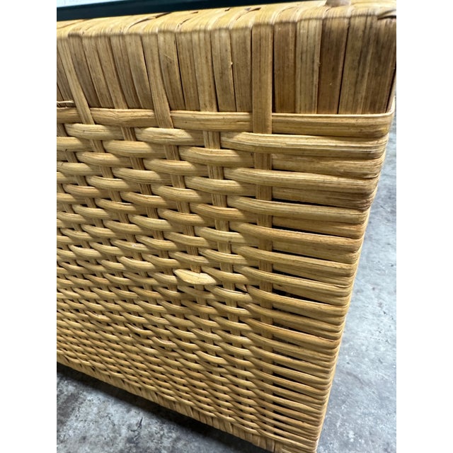 Boho Coastal Wicker Glass Top Cube Coffee Table For Sale - Image 4 of 10