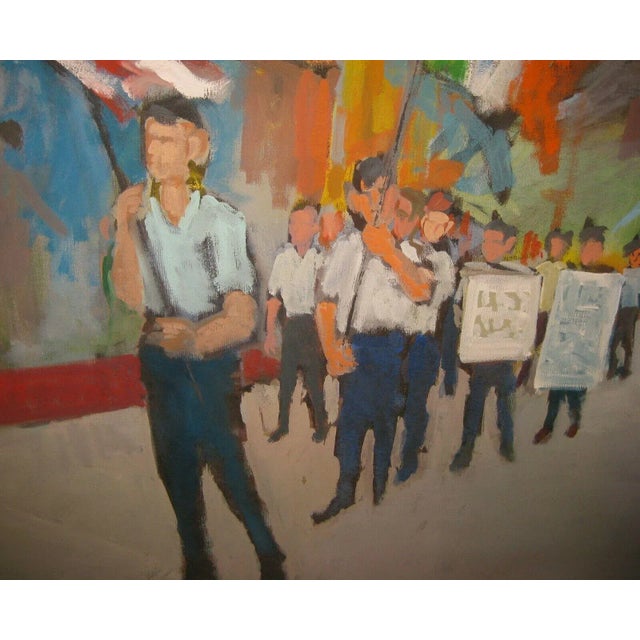 Gray 1971 Picketing American Painting by Volney Crosswell For Sale - Image 8 of 13