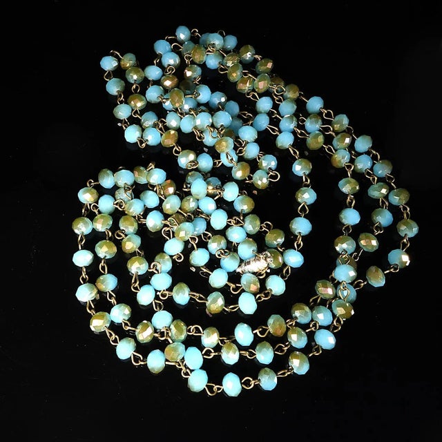 Traditional Teal / Bronzy Crystal Bead Necklace For Sale - Image 3 of 5