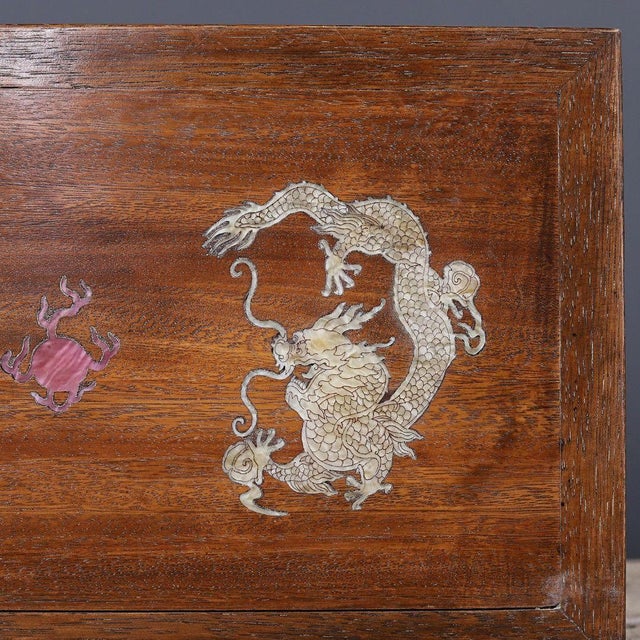 1980s African Rosewood Low Table With Dragon & Phoenix Inlay | Chinoiserie Display Stand For Sale - Image 5 of 9
