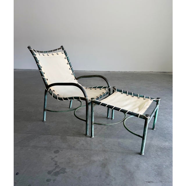 Mid-Century Modern Early Mid Century Robert Lewis Attrbuted Patinated Bronze Patio Lounge Chair Ottoman Set, 2 Pieces For Sale - Image 3 of 11