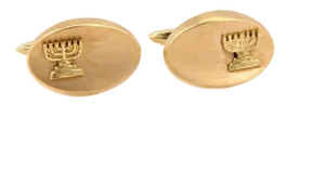 Oval Shaped 14k Yellow Gold Judaica Menorah Cufflinks - 2 Pieces