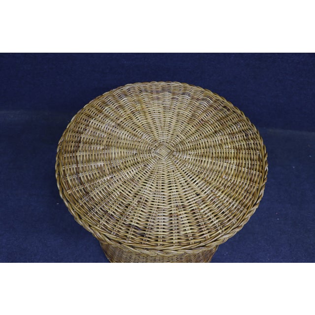 Mid-Century Modern Wicker Hourglass Coffee Table With Glass Top For Sale - Image 9 of 13