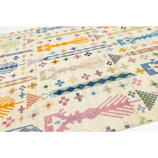 Modern Moroccan Tribal Abstract Wool Rug - Colorful Geometric Hand-Knotted Art For Sale In New York - Image 6 of 12