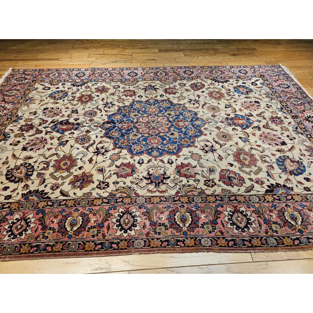 Vintage Persian Tabriz Rug, Hand-Knotted Wool, Palmettes & Sickle Leaves Pattern, Blue & Ivory, 8x12 For Sale - Image 15 of 15