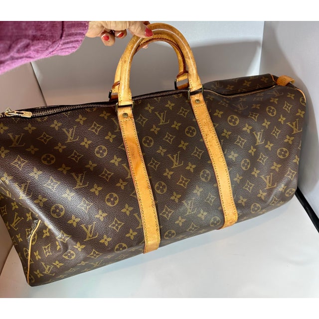 LOUIS VUITTON Brown Monogram Canvas Keepall Luggage Bag 55 For Sale - Image 18 of 18