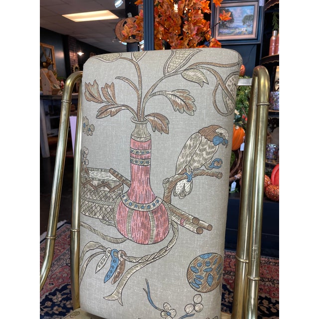 Pair of 1970s Brass Faux Bamboo Chairs With Newly Recovered Upholstery For Sale - Image 4 of 4