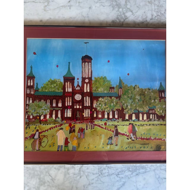 Large Framed Colorful Illustrated Artwork of Smithsonian by Susan Pear Meisel, 1970s For Sale - Image 12 of 12