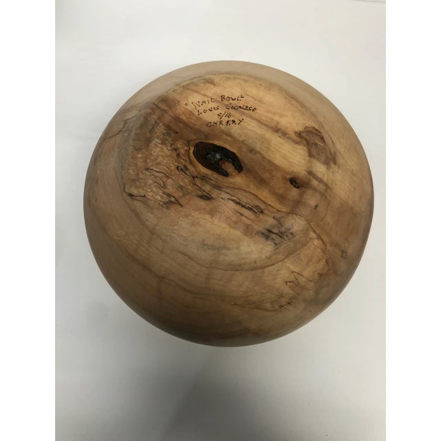 Cherry Turned Bowl With Nail Signed For Sale - Image 4 of 5