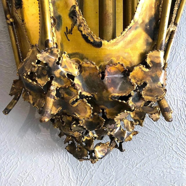 1960s Brutalist Welded Brass Wall Mount Lantern by Tom Greene For Sale - Image 9 of 12