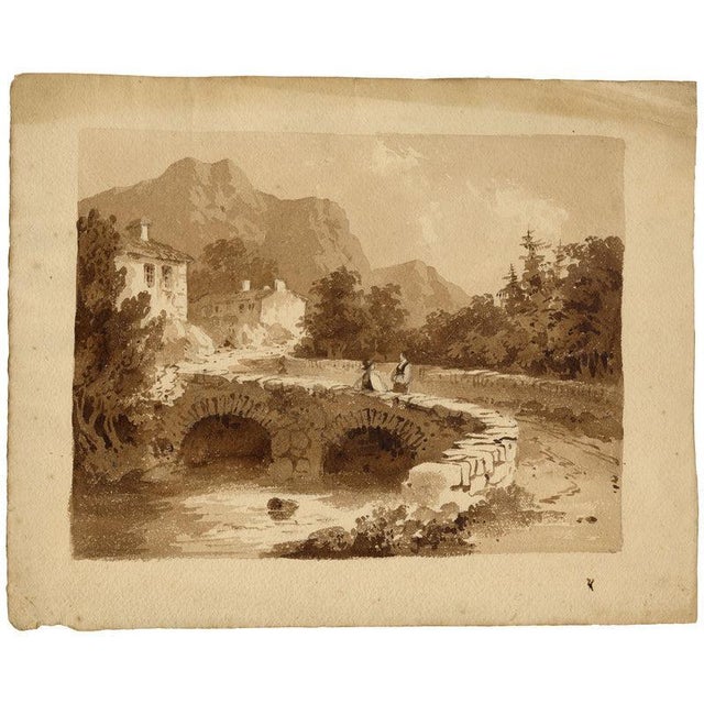 Attrib. William Page, Figures on a Stone Bridge, Graphite and Paper For Sale - Image 4 of 7