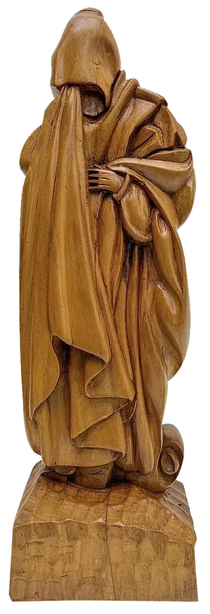 Hooded Monk Carved Wooden Statue, 1930s