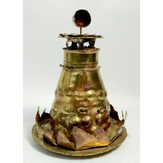 Brutalist style torch cut night light in the style of Jere, or Seandel, unsigned. The lamp is in very good original...