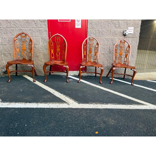 Vintage Gothic Strawberry Hill Windsor Steeple Back Dining Chairs For Sale In Washington DC - Image 6 of 11