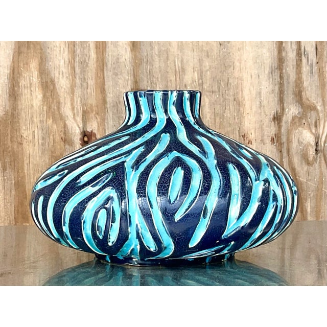 Vintage Modernist Turquoise & Black Studio Pottery Vase For Sale In West Palm - Image 6 of 12