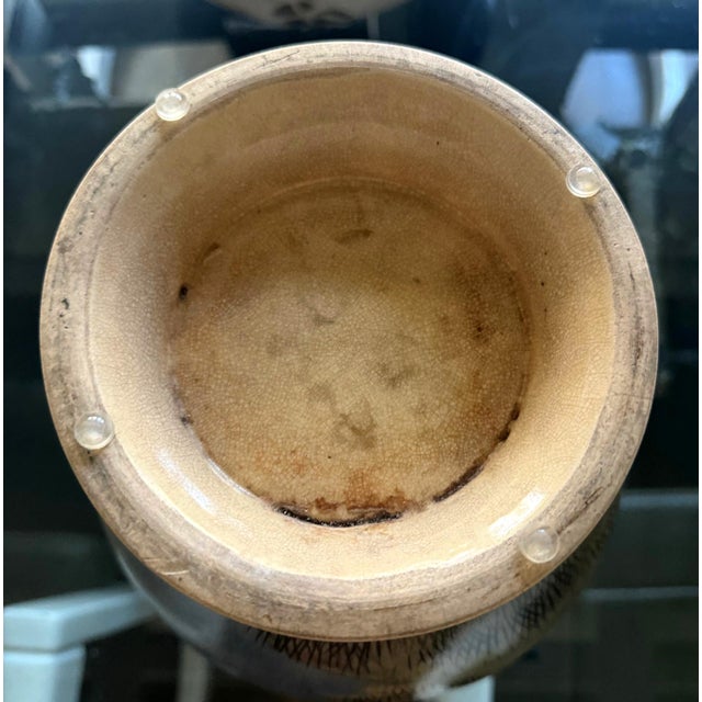 Chrome Large Japanese Ceramic Vase with Flying Autunm Geese by Kinkozan Studio For Sale - Image 8 of 17