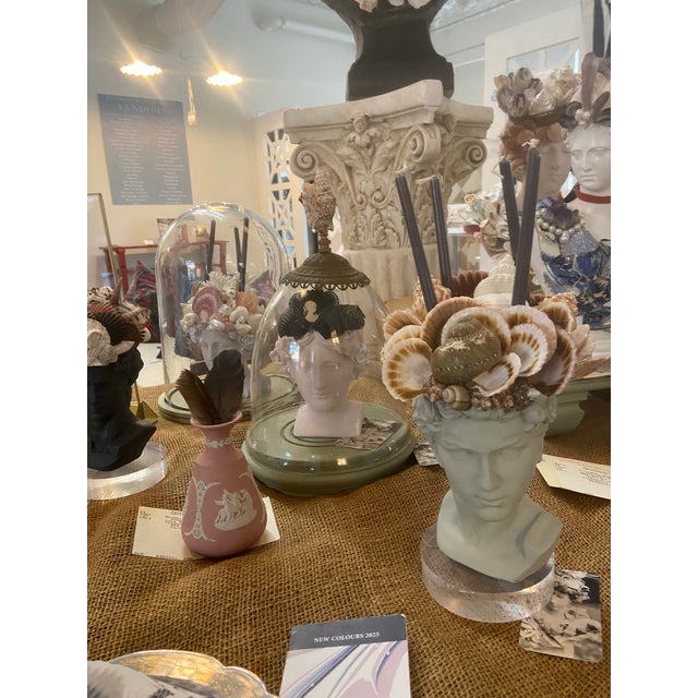 Shell-Encrusted Bust in Farrow & Ball “Blue Gray” For Sale - Image 11 of 12