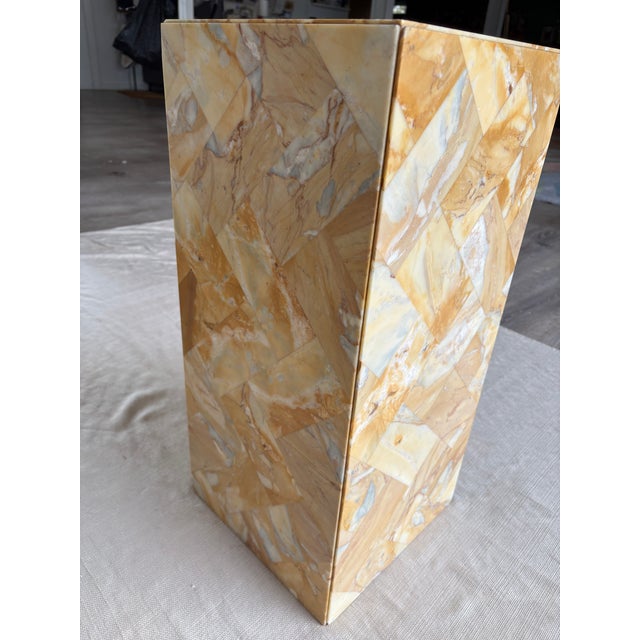 Antique Golden Stone Mosaic Pedestal With Geometric Inlay For Sale - Image 4 of 10