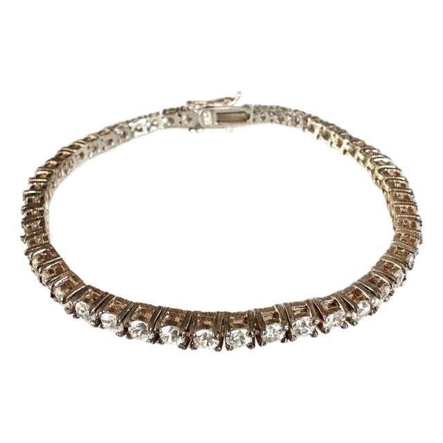 Vintage Cz Sterling Silver Tennis Bracelet For Sale