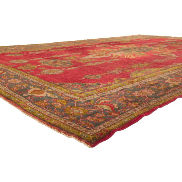 53766 Large Oversized Red Antique Persian Sultanabad Rug with Jacobean Style 11'04 x 16'11. With its striking appeal and...