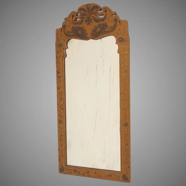 Vintage Italian Painted and Ink Decorated Narrow Mirror Mustard Color For Sale - Image 10 of 10