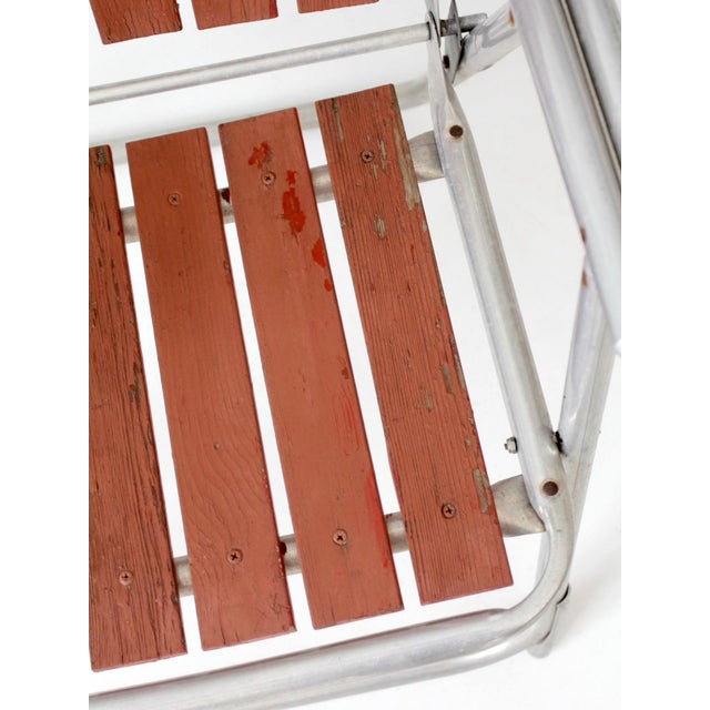 Vintage Mid-Century Aluminum and Wood Folding Lawn Chair For Sale - Image 6 of 15