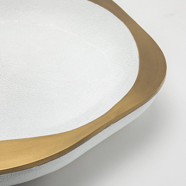 White Bowl in White Shagreen With Bronze Patina Brass Details by R&y Augousti For Sale - Image 8 of 9