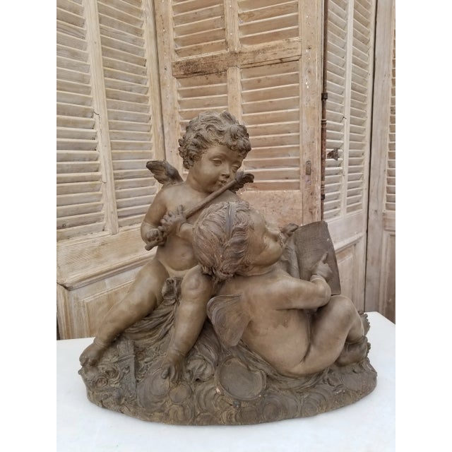 Tan Antique French Terracotta Statue With Cherubs For Sale - Image 8 of 8