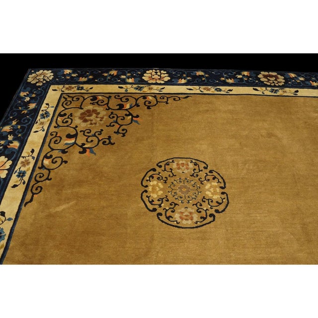 1920s Camel Field Swastika Antique Chinese Peking Knotted 13'4" X 14' Square Rug For Sale In New York - Image 6 of 8